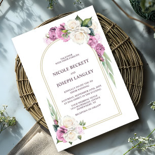 Stylish Pink White Rose Floral Arch Wedding Invitation