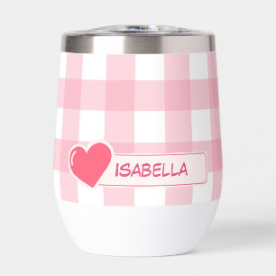Stylish Pink & White Squares Custom Wine Tumbler