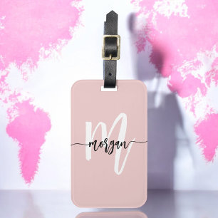 Stylish Pink World Traveller Monogram Name Luggage Tag