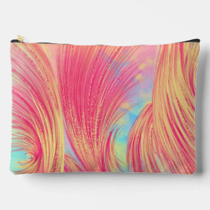 Stylish Pink Yellow Abstract Feathers Accessory Pouch