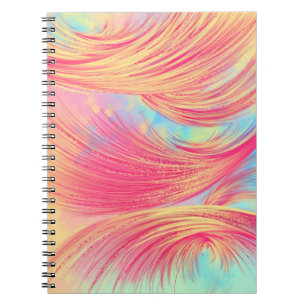 Stylish Pink Yellow Abstract Feathers Notebook