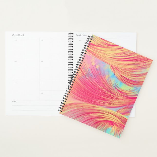 Stylish Pink Yellow Abstract Feathers Planner (Display)