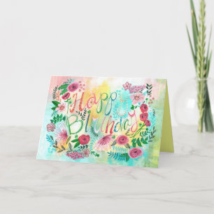 Stylish pink & yellow Birthday Flowers greeting Card