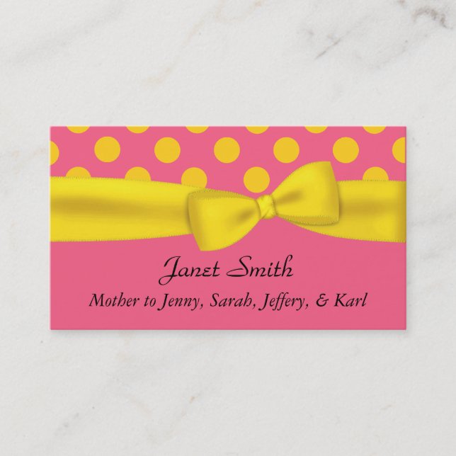 Stylish Pink & Yellow Polka Dot Mummy Card (Front)