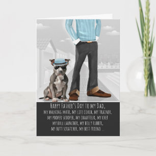 Stylish Pit Bull Dog and Dad Funny Father's Day Holiday Card