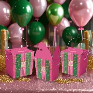 Stylish Plaid Pink and Green Gold Crest  Favour Box
