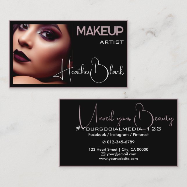 Stylish Plain Black Grey Thin Border Photo Image Business Card (Front/Back)