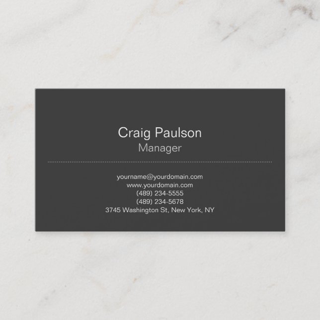 Stylish Plain Classical Grey Manager Business Card (Front)