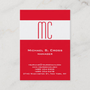 Stylish plain minimalist red white monogrammed business card