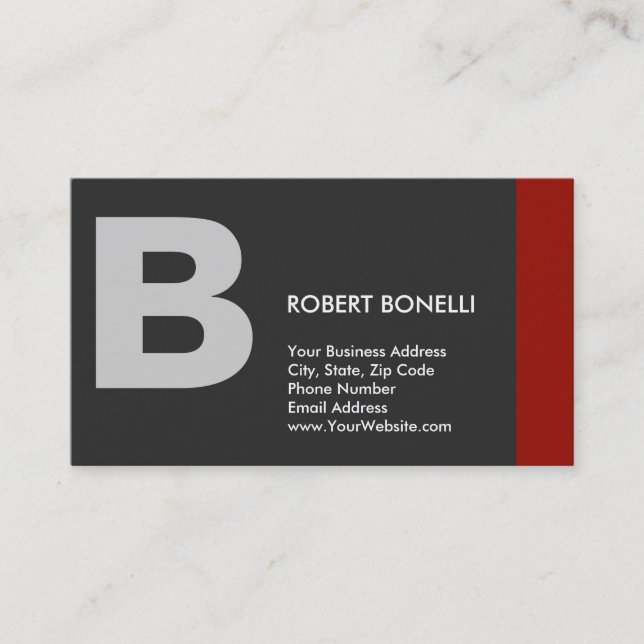 Stylish Plain Red Grey Monogram Business Card (Front)