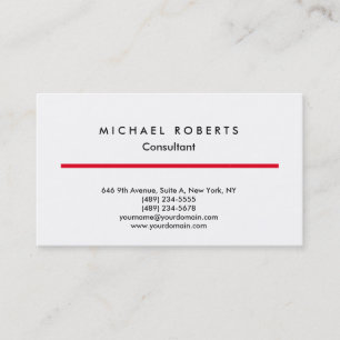 Stylish Plain Simple Clean Red White Professional Business Card