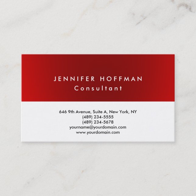 Stylish Plain Simple Clean Red White Professional Business Card (Front)
