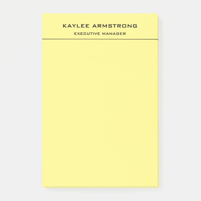 Stylish Plain Simple Professional Light Yellow Post-it Notes (Front)