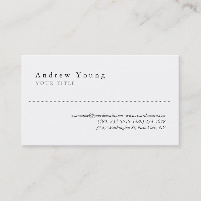 Stylish Plain White Professional Business Card (Front)