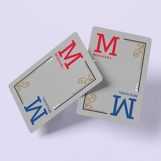 stylish player initials - personalised red blue playing cards (monogrammed playing cards)