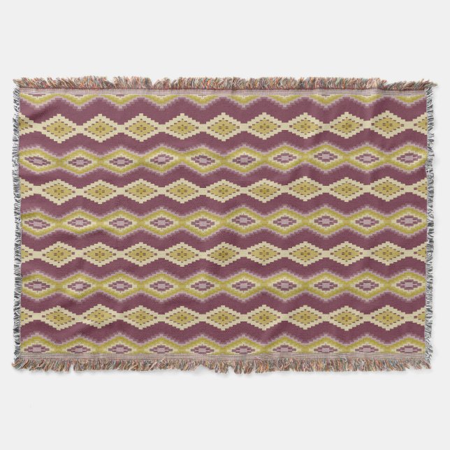 Stylish Plum and Gold Diamond Print Throw Blanket (Front)