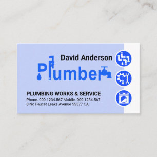 Stylish Plumber Signage Blue Plumbing Icons Business Card