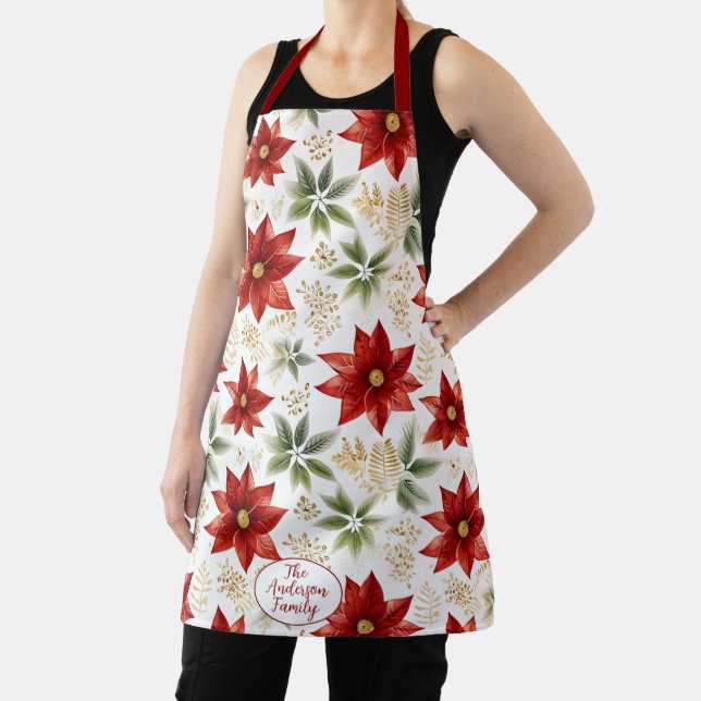 Stylish Poinsettia Floral Flower Christmas Apron (Insitu)