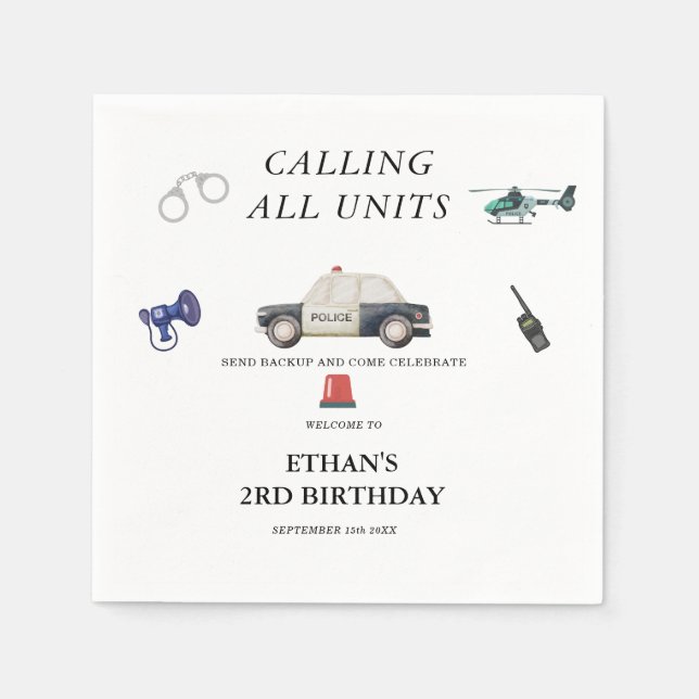 Stylish Police Kids Birthday Napkin (Front)