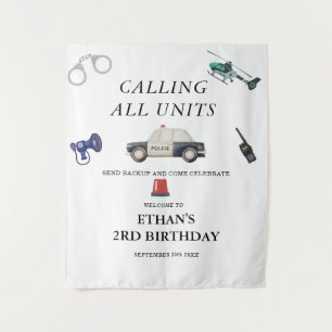 Stylish Police Kids Birthday Tapestry
