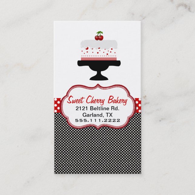 Stylish Polka Dot Cake Custom Bakery Business Card (Front)