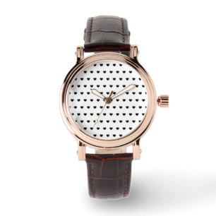 Stylish Polka Dot Hearts Pattern On White Dial Watch
