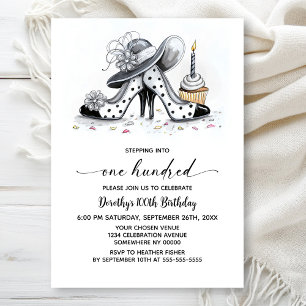 Stylish Polka Dot High Heel Shoes 100th Birthday Invitation