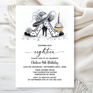 Stylish Polka Dot High Heel Shoes 18th Birthday Invitation