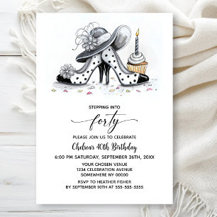 Stylish Polka Dot High Heel Shoes 40th Birthday Invitation