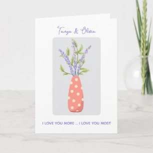 Stylish polka dot vase with lavender design card