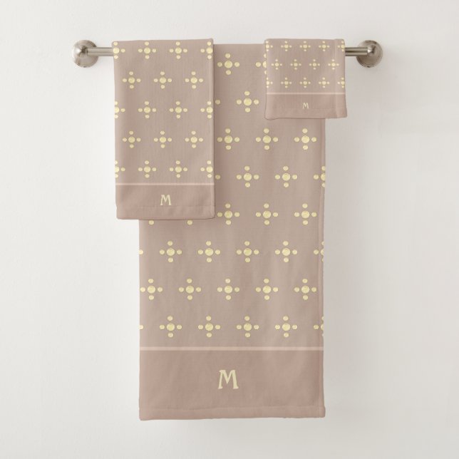 Stylish polka dots on Lucky Hazelnut Beige Bath Towel Set (Insitu)