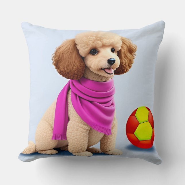 Stylish Poodle Wearing Pink Scarf Cushion (Front)