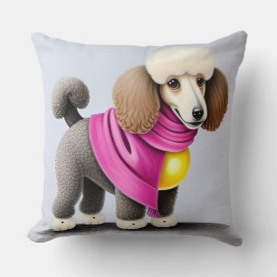 Stylish Poodle Wearing Pink Scarf Cushion