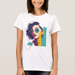 Stylish Pop Art Woman with Glasses T-Shirt