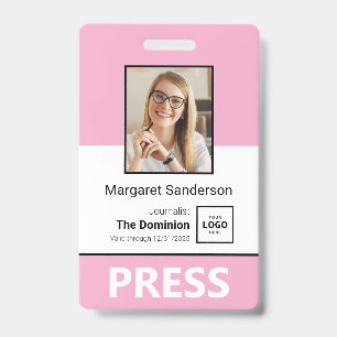 Stylish Press ID Badge with Photo and QR Code