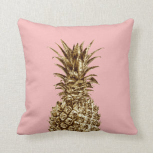 Stylish pretty girly gold & pastel pink pineapple cushion
