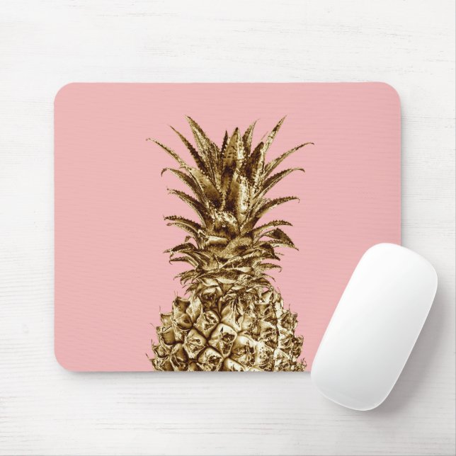 Stylish pretty girly gold & pastel pink pineapple mouse pad (With Mouse)