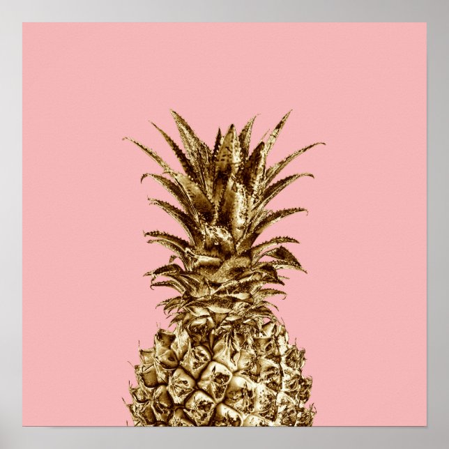 Stylish pretty girly gold & pastel pink pineapple poster (Front)