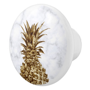 Stylish pretty girly gold & white marble pineapple ceramic knob