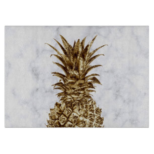 Stylish pretty girly gold & white marble pineapple cutting board