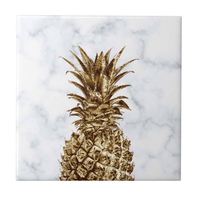 Stylish pretty girly gold & white marble pineapple tile (Front)