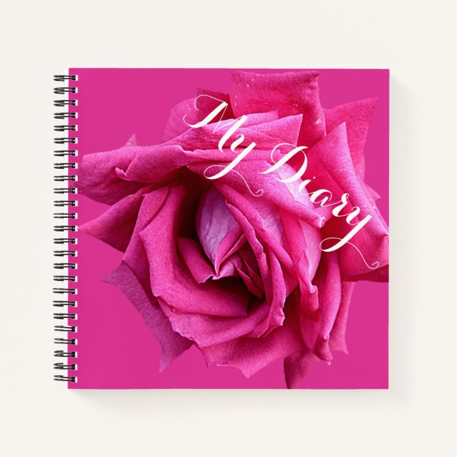 Stylish pretty hot pink rose flower boho floral notebook (Front)