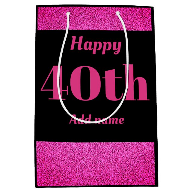 Stylish pretty personalised birthday gift bag 40th (Front)