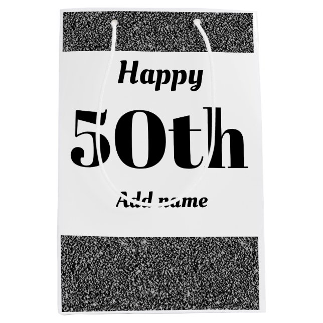 Stylish pretty personalised birthday gift bag 50th (Front)