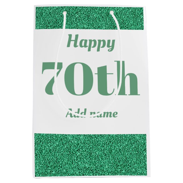 Stylish pretty personalised birthday gift bag 70th (Front)