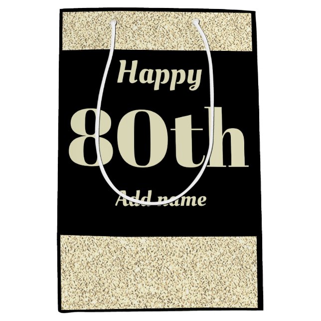 Stylish pretty personalised birthday gift bag 80th (Front)