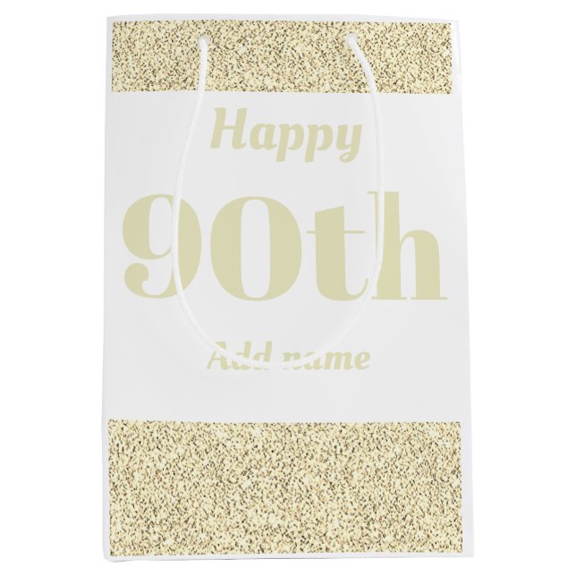 Stylish pretty personalised birthday gift bag 90th (Front)