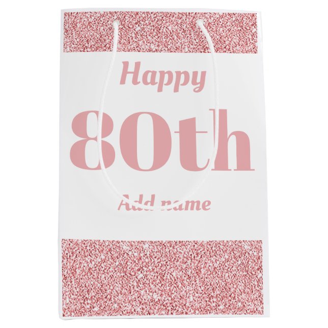 Stylish pretty personalized birthday gift bag 80th (Front)