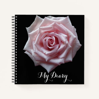 Stylish pretty pink rose flower black trendy boho notebook