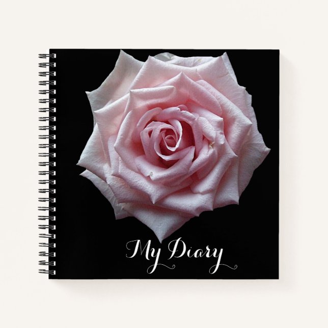 Stylish pretty pink rose flower black trendy boho  notebook (Front)